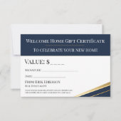 Navy Gold Realtor Willkommensgeschenk-Zertifikat (Vorderseite)