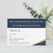 Navy Gold Realtor Willkommensgeschenk-Zertifikat (Stehend Vorderseite)