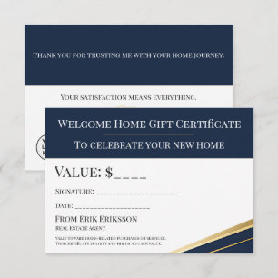 Navy Gold Realtor Willkommensgeschenk-Zertifikat