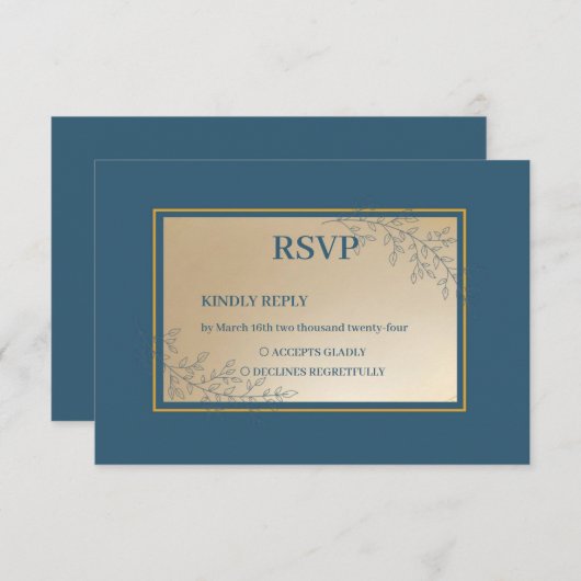 Navy Gold Rectangle Floral Boho Hochzeit RSVP Karte (Vorne/Hinten)