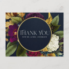 NAVY GOLD RETRO BURGUNDY FLORAL WEDD DANKE POSTKARTE