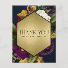 NAVY GOLD RETRO BURGUNDY FLORAL WEDD DANKE POSTKARTE