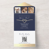 Navy Gold Rope Heart QR Hochzeit All In One Einladung (Innen Boden)