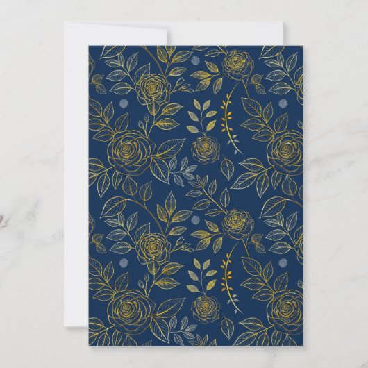Navy & Gold Rose - Nahtloses botanisches Muster Einladung (Vorderseite)