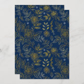 Navy & Gold Rose - Nahtloses botanisches Muster Einladung (Vorne/Hinten)