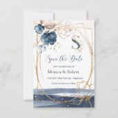 Navy & Gold Rose Save the Date (Vorderseite)