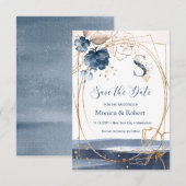 Navy & Gold Rose Save the Date (Vorne/Hinten)