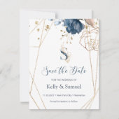 Navy & Gold Rose Save the Date (Vorderseite)