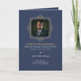 Navy & Gold Royal Thema Foto Trauerprogramm Einladung