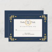 Navy Gold RSVP Modern Laurel Leaf Wreath Foliage (Vorne/Hinten)