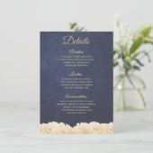 Navy Gold Rustikale Chic Peony Details Begleitkarte (Stehend Vorderseite)