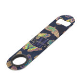 Navy-Gold-Schmetterlinge Glitzer-Aquarellfarbenmon Speed Flaschenöffner (Vorderseite Schrägansicht)