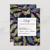 Navy-Gold-Schmetterlinge Glitzer-Aquarellmuster Begleitkarte (Vorne/Hinten)