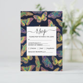 Navy-Gold-Schmetterlinge Glitzer-Aquarellmuster Begleitkarte (Stehend Vorderseite)