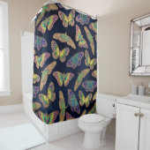 Navy-Gold-Schmetterlinge Glitzer-Aquarellmuster Duschvorhang (Beispiel)