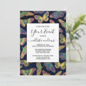 Navy-Gold-Schmetterlinge Glitzer-Aquarellmuster Einladung (Stehend Vorderseite)