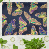 Navy-Gold-Schmetterlinge Glitzer-Aquarellmuster Geschirrtuch (Gefaltet)
