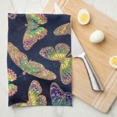 Navy-Gold-Schmetterlinge Glitzer-Aquarellmuster Geschirrtuch (Viertel Falte)