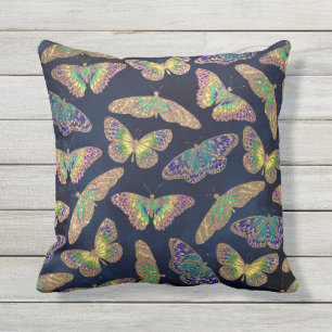 Navy-Gold-Schmetterlinge Glitzer-Aquarellmuster Kissen