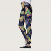 Navy-Gold-Schmetterlinge Glitzer-Aquarellmuster Leggings (Links)