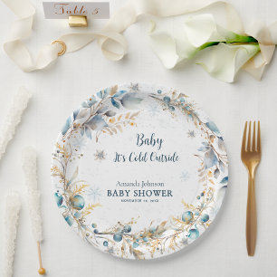 Navy Gold Schneeflocke Es ist kalt draußen Baby Sh Pappteller