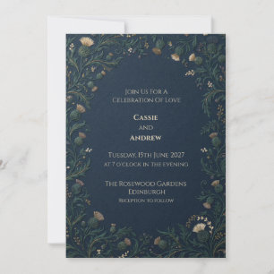 Navy Gold Schottische Distel Hochzeit Einladung