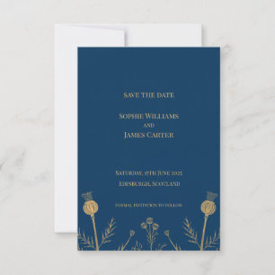 Navy Gold Schottischer Distel Hochzeit Termin Kart Save The Date