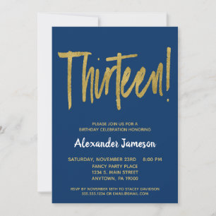 Navy Gold Script 13. Geburtstagsparty Einladung