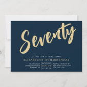 Navy Gold Script 70. Geburtstag Einladung (Vorderseite)