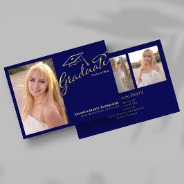 Navy Gold Script Multi Photo Graduation Party Invi Einladung
