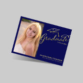 Navy Gold Script Multi Photo Graduation Party Invi Einladung
