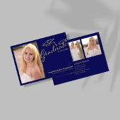 Navy Gold Script Multi Photo Graduation Party Invi Einladung