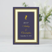 Navy Gold Seepferd Nautical Wedding Response Card RSVP Karte (Stehend Vorderseite)