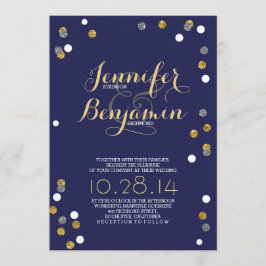 Navy Gold & Silver Confetti Moderne Hochzeit Einla Einladung