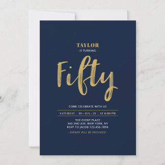 Navy & Gold Simple 50. Geburtstagsparty Einladung