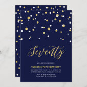 Navy & Gold Simple 70. Geburtstagsparty Einladung (Vorne/Hinten)