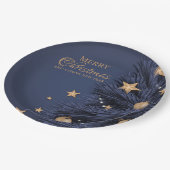 Navy Gold Simple Christmas Day 9"Round Paper Plate Pappteller (Schrägansicht)