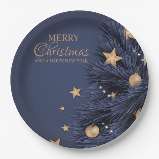 Navy Gold Simple Christmas Day 9"Round Paper Plate Pappteller (Vorderseite)