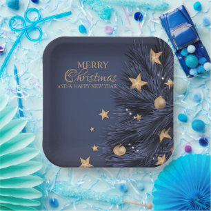 Navy Gold Simple Christmas Day 9" Square Pappteller
