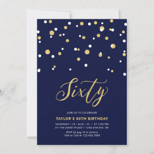 Navy & Gold Simple Sixty 60. Geburtstagsfeier Einladung