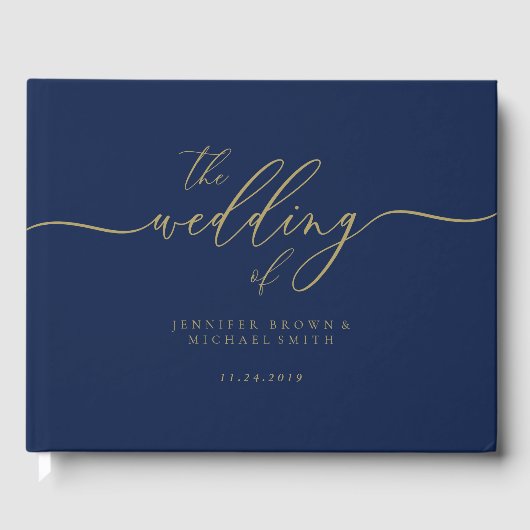 Navy Gold Simple Wedding Gästebuch (Vorderseite)