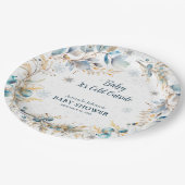 Navy Gold Snowflake Its Cold Outside Baby Shower Pappteller (Schrägansicht)