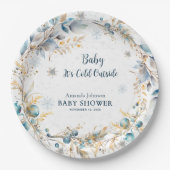 Navy Gold Snowflake Its Cold Outside Baby Shower Pappteller (Vorderseite)