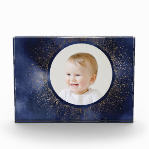Navy Gold Snowflake Weihnachtsfeiertag Foto Block