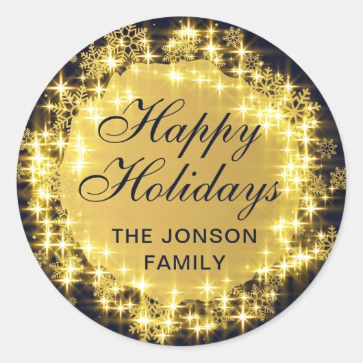 Navy & Gold Sparkassen Schneeflocken Weihnachtsbal Runder Aufkleber (Vorderseite)