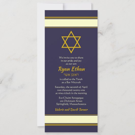 Navy Gold Star von David Bar Mitzvah Einladung (Vorderseite)