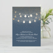 Navy Gold String Lights Vintage Engagement Party Einladung (Stehend Vorderseite)