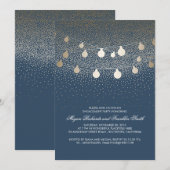 Navy Gold String Lights Vintage Engagement Party Einladung (Vorne/Hinten)