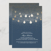 Navy Gold String Lights Vintages Brautparty Einladung (Vorne/Hinten)