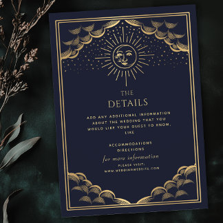 Navy Gold Sun and Moon Tarot Wedding Details Begleitkarte